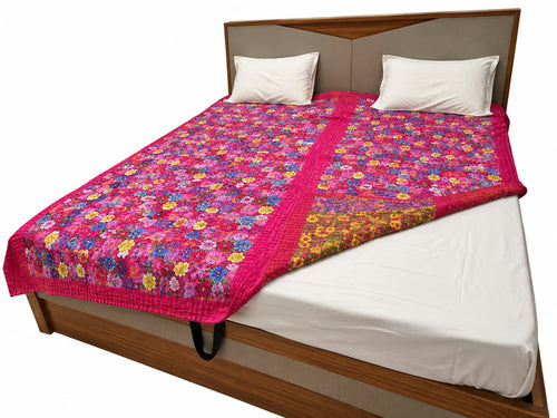 Handmade floral Koudi quilt 90x 108 inch hand-stitched bedspread by Koudi Mane