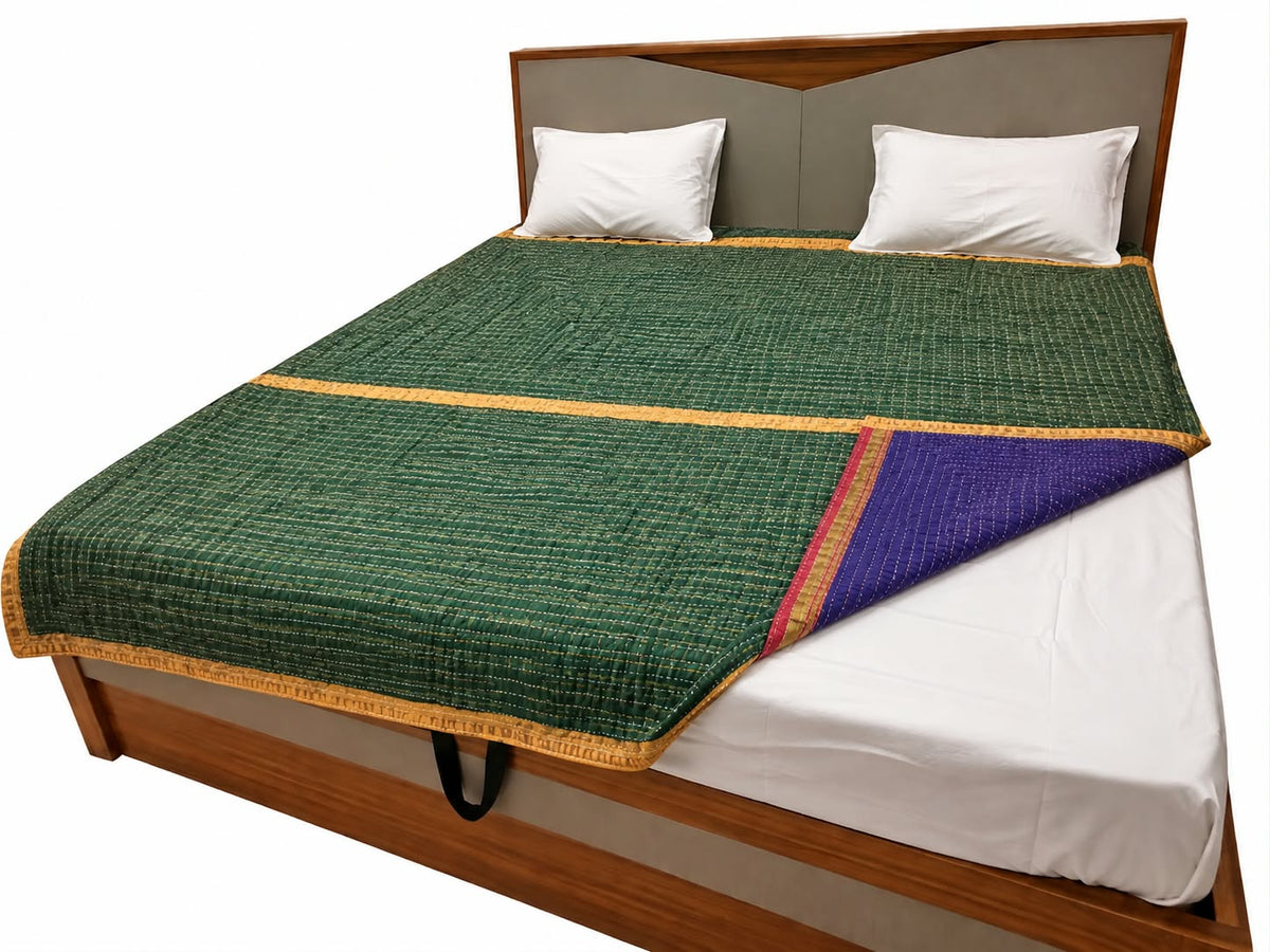 Koudi Mane Premium 100% Cotton Handmade Koudi Quilt – Indigo Blue & Green