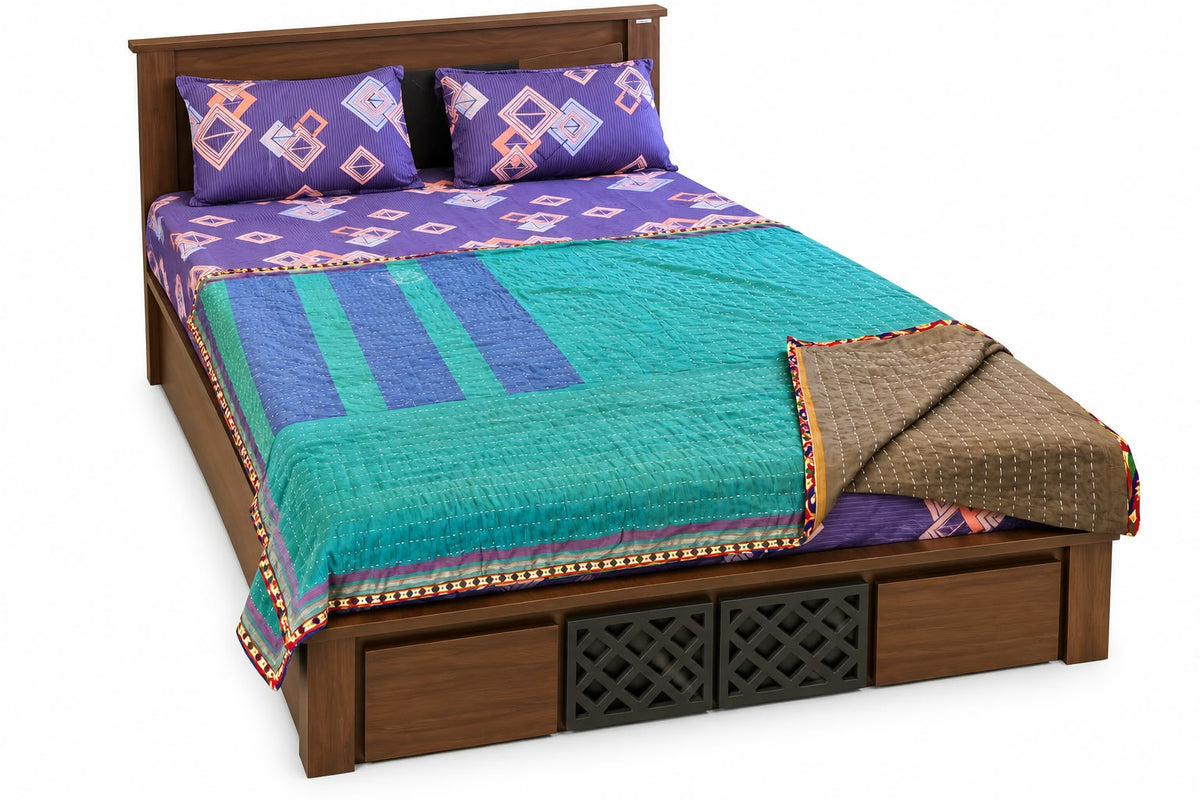 Koudi Mane Premium 100% Cotton Handmade Koudi - Teal & Taupe l Twin 60 x 80 in