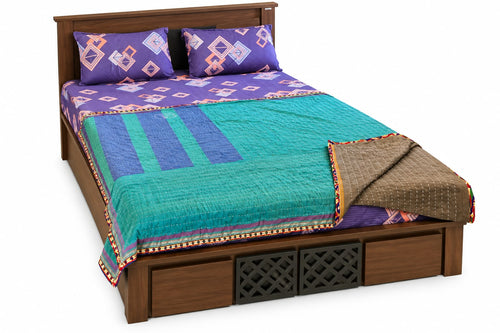Koudi Mane Premium 100% Cotton Handmade Koudi - Teal & Taupe l Twin 60 x 80 in